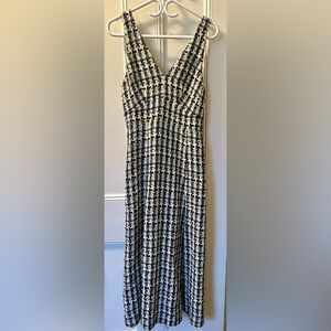 kate spade Black, White & Green Tweed-Pattern Midi Dress